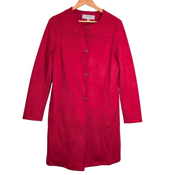 Marc New York Women's XS Car Coat Red Faux Suede Longline Button down - Picture 10 of 14